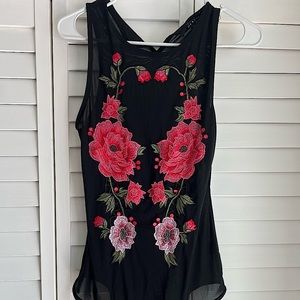 Haute Monde Sheer Black Floral Bodysuit
